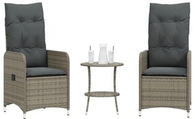 vidaXL 2 db szürke polyrattan dönthető kerti szék asztallal