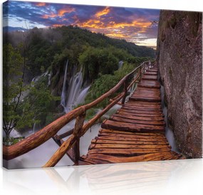 Vászonkép 100x75 Fa szerkezet vízesések szakadék szikla köd természet