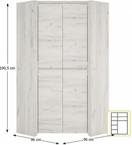 sarokszekrény typ 21, fehér craft, ANGEL