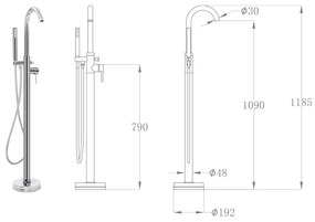 Szabadon álló rozsdamentes acél kádtöltő csaptelep 118,5 cm