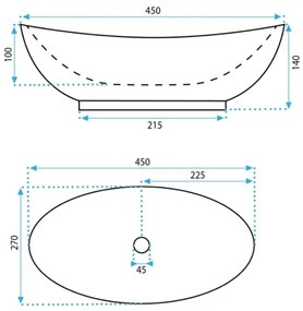 REA-U6802 - Pult tetejére szerelhető KATE mosdó 27x45 cm kerámia/fényes fehér
