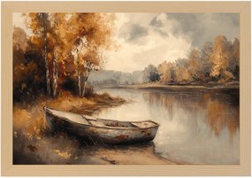 Poszter Keret Fa Őszi Tájkép Csónak Folyó Arany Ősz 60x40