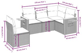 5 részes szürke polyrattan kerti ülőgarnitúra párnákkal