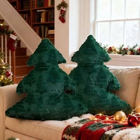 Karácsonyfa alakú díszpárna 40,5x45,5cm Zöld szín 2 db