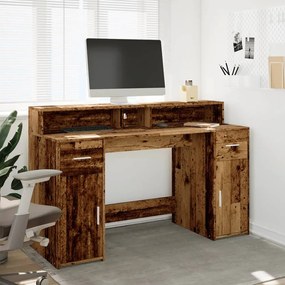 antik fa színű szerelt fa íróasztal LED-ekkel 140 x 55 x 91 cm