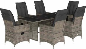 vidaXL 7 részes szürke polyrattan kerti étkezőgarnitúra párnával