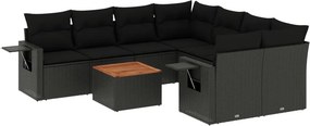 vidaXL 9 részes fekete polyrattan kerti ülőgarnitúra párnákkal