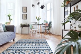 Szőnyeg Structural BOTANIC 65252 Boho, lapos szőtt az erkélyen, teraszon - sötétkék