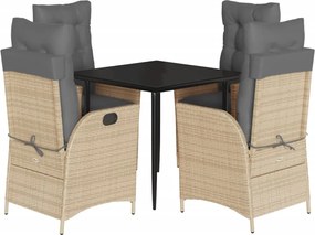 vidaXL 5 részes bézs polyrattan kerti étkezőgarnitúra párnákkal