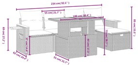 6 részes bézs polyrattan kerti ülőgarnitúra párnával