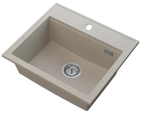 SINK Quality Mosogató Minőségi Ferrum Új 5055, 1 kamrás gránit mosogató 560x500x210 mm + króm szifon, bézs, SKQ-FER.5055.BX