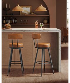 EKHO kollekció - Bárszékek 2 db forgó bárszék háttámlával műbőr varrással, karamellbarna