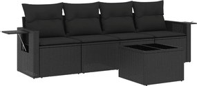 vidaXL 5 részes fekete polyrattan kerti kanapészett párnákkal