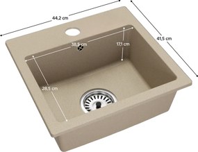 Gránit mosogató szifonnal, bézs, 44,2x41,5, DONYK