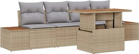 vidaXL Kerti Kanapé Szett tárolóval 5 pcs Bézs Poli rattan
