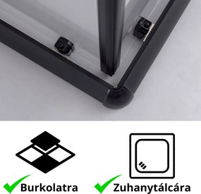 Stuxi Nizza Black 80x80 cm szögletes két tolóajtós zuhanykabin 6 mm vízlepergető biztonsági üveggel, fekete elemekkel, 190 cm magas, zuhanytálcával és szifonnal
