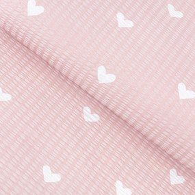 Goldea pamut krepp anyag - szívecskék, púderrózsaszín alapon 160 cm