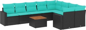 vidaXL 10 részes fekete polyrattan kerti ülőgarnitúra párnával