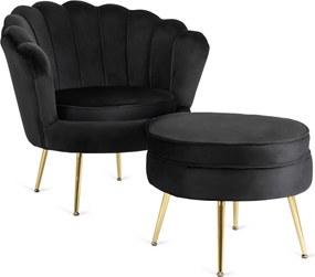 Fotel lábtartóval, fekete színben, velúr kárpittal GRAND