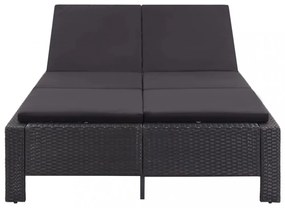 fekete polyrattan kétszemélyes napozóágy párnával