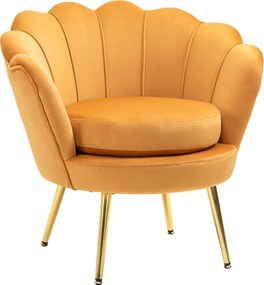 HOMCOM Kárpitozott Kagylóformájú Pihenőszék Fém Lábbakkal, Velúr Hatású Sminktükör Szék, Hálószobába és Nappaliba, Sárga | Aosom