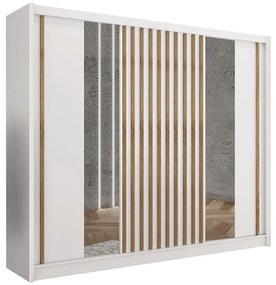 Tükrös gardróbszekrény SANTINO 250x215 cm fehér/craft tölgy LADDER 250 Biały/Lamele Dąb craft