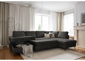 Sötétszürke kordbársony kinyitható sarokkanapé (jobb oldali) Lofty Lilly – Miuform