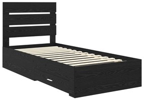 vidaXL Ágykeret fiókkal fejtámlával Fekete tölgy 100 x 200 cm Faanyag