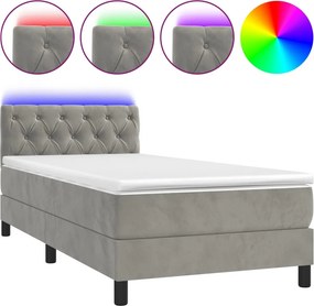 vidaXL világosszürke bársony rugós és LED-es ágy matraccal 80 x 200 cm