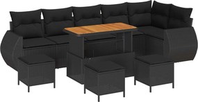 vidaXL Kerti Kanapé Szett 10 pcs Fekete polirattan