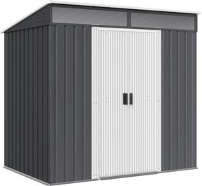 Outsunny 2m² Kerti Szekrény 195x122x181.5 cm Fém Kültéri Szekrény Alap Nélküli Csúszóajtóval 2 Ablakkal és UV Védelemmel Eszközök Tárolására Teraszon