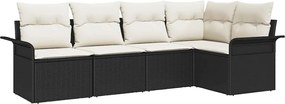 vidaXL Kerti Kanapé Szett tárolóval 5 pcs Fekete polirattan