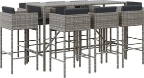 vidaXL 9 részes szürke polyrattan kerti bárszett párnával