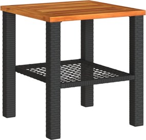 vidaXL fekete polyrattan és akácfa kerti asztal 40 x 40 x 42 cm