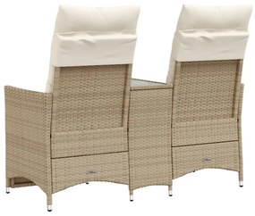 2 személyes bézs polyrattan dönthető kerti kanapé asztallal