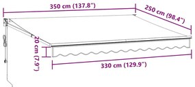 antracit/fehér szövet/alumínium behúzható napellenző 3,5x2,5m