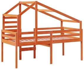 viaszbarna tömör fenyőfa magasított ágy tetővel 90 x 200 cm