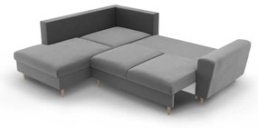 Világosszürke bársony kinyitható tárolóhelyes sarokkanapé (bal oldali-L alakú) Kyoto – Cosmopolitan Design