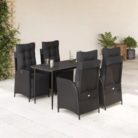 5 részes fekete polyrattan kerti étkezőgarnitúra párnákkal