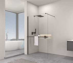 Erga Paris, Walk-In zuhany paraván 150x200 cm, 8mm átlátszó üveg, fekete profil, ERG-V02-PARIS-150x200-CL-BK