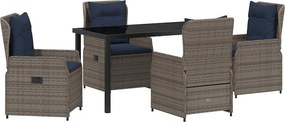 vidaXL Kert étkező szett 5 pcs Szürke Poli rattan
