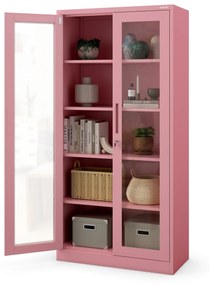 Vitrines szekrény AMELIA, 900 x 1850 x 400 mm, Fresh Style: púderrózsaszín