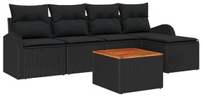 vidaXL Kerti Kanapé Szett párnával 6 pcs Fekete polirattan