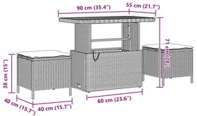 13 Részes Kert Sofa Szett Párnákkal Szürke Poli Rattan Akácia, 3 Részes Kert Étkező Szett Párnákkal Szürke Poli Rattan Akácia