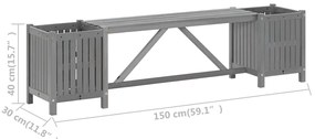 szürke tömör akácfa kerti pad 2 virágtartóval 150 cm