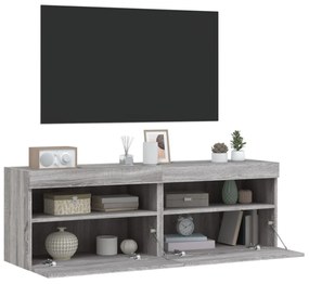 2 db szürke sonoma fali TV-szekrény LED-ekkel 60x30x40 cm