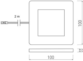 LED Lámpatest, VEGAS, CCT, 100*100mm, felületre szerelhető, 12V, 140lm, 3W, kábellel, csatlakozóval, N