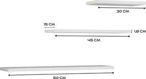 Tobi 3P fali lebegőpolc (3db), fehér