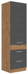 Magas szekrény, tölgy lancelot/szürke matt, VEGA 60 DKS-210 3S 1F