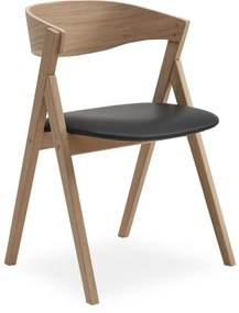 City design szék, fekete bőr ülőlap, fehérített tölgy láb